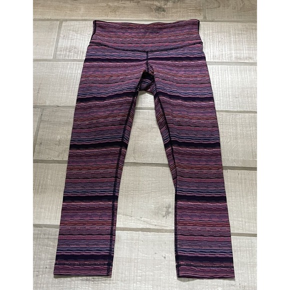 Lululemon Wunder Under Crop Womens Size 8 Pink Stripes Space Dye Twist 28"‎ - Picture 1 of 6